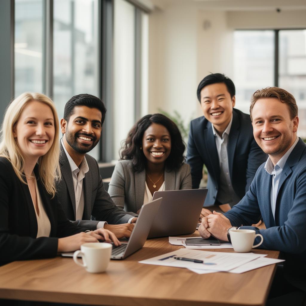 A group of happy professional mortgage agents at 8Twelve